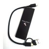 Side view of the ultra slim portable hard drive lying flat with its 3-in-1 cable